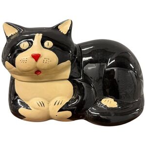 Vintage Black Cat Ceramic Cookie Jar 1985 NRC USA Collectible Kitchen Decor